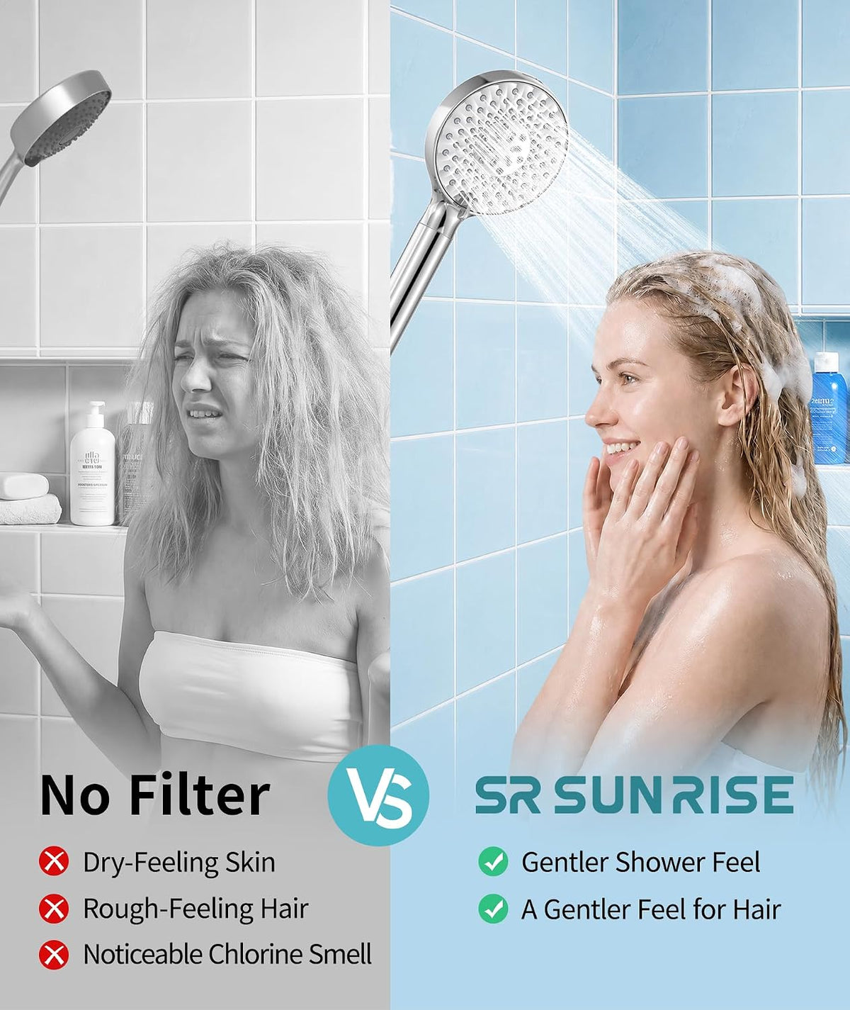 SR SUN RISE Filtered Shower Head with Handheld High Pressure 9 Spray Mode Showerhead Detachable Shower Head Water Softener Filters Beads for Hard Water Remove Chlorine 1 Filter Bright Silver