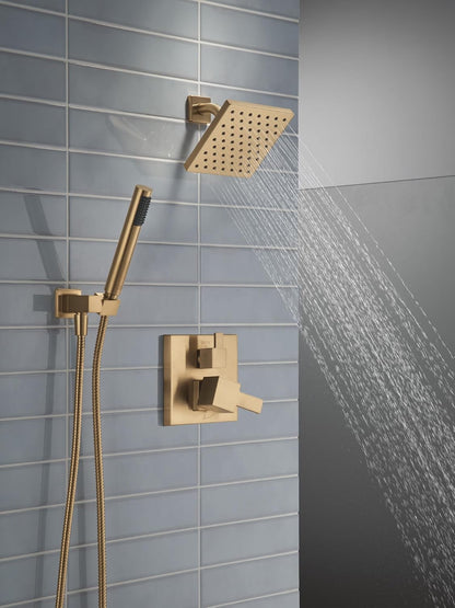 Delta Modern Square Shower System Faucet Set, Brushed Gold 6.5-inch Shower Head and Handle Set, Valve Trim Kit, Champagne Bronze T342703-CZ (Valve Not Included)