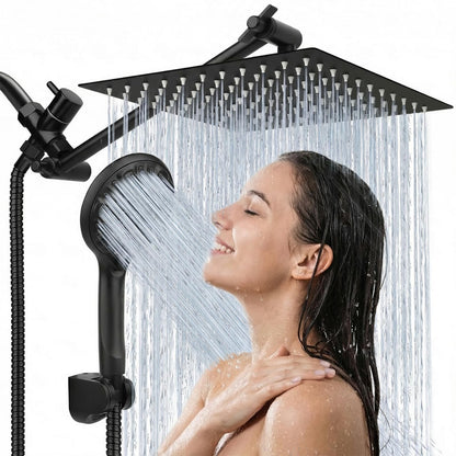 Shower Head, 8'' High Pressure Rainfall/Handheld Shower Combo, Matte Black