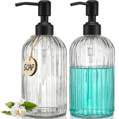 JASAI 18Oz Simple Glass Soap Dispenser with Black Rust Proof Pump.