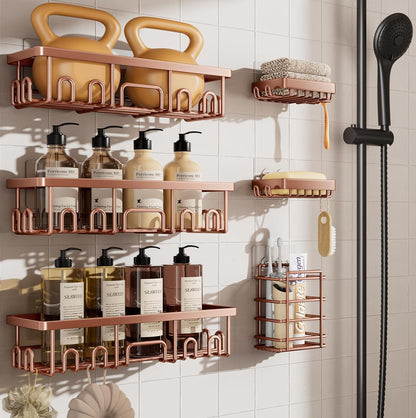 Veken Shower Caddy 6-Pack with Hooks, Bathroom Organizers & Storage, Black
