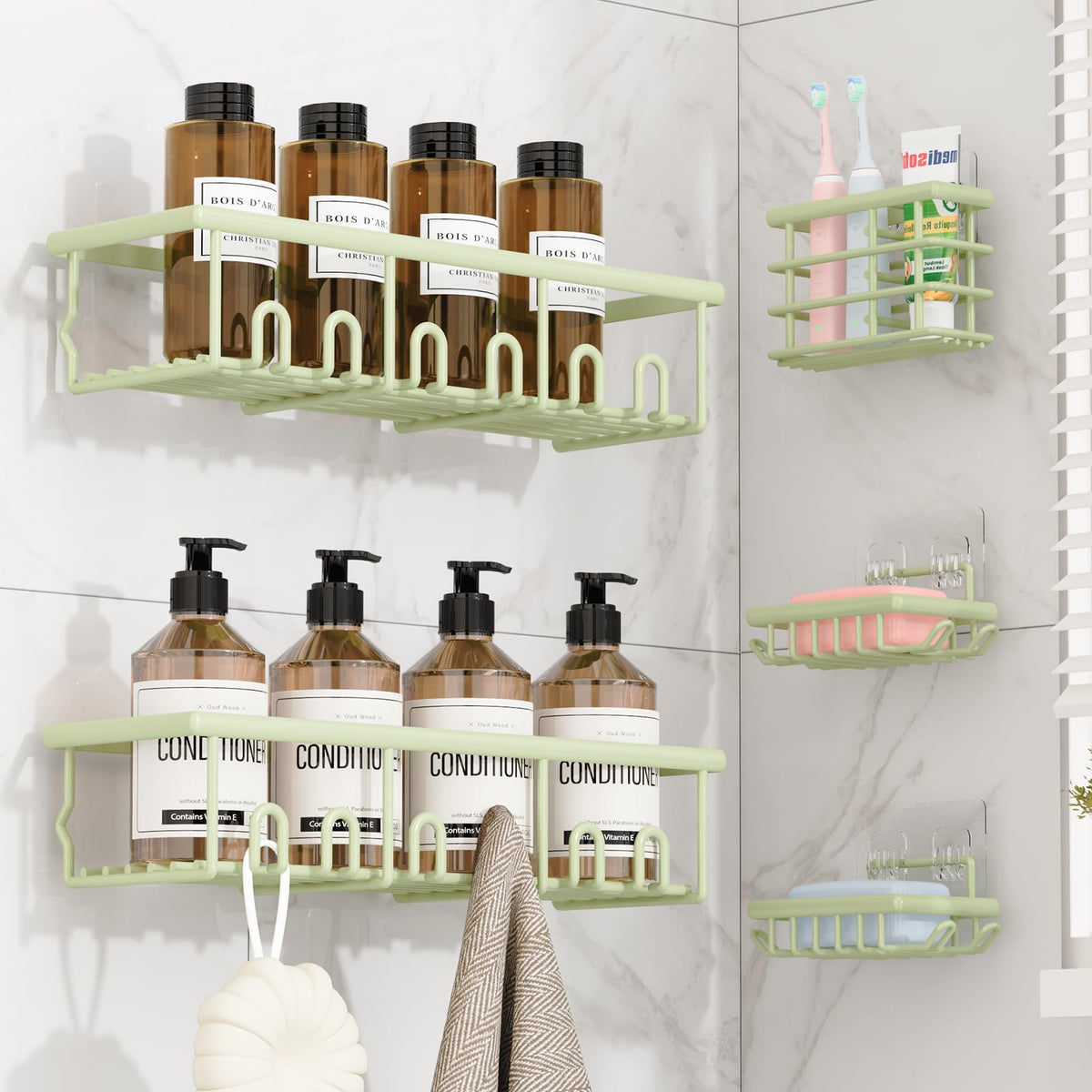 5 Pack Adhesive Bathroom Holders & Dispensers for Kids & Adults, Black