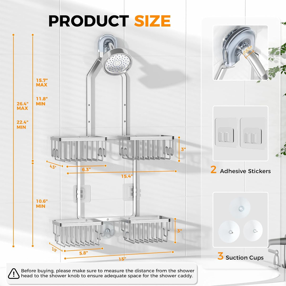 Adjustable Aluminum Shower Caddy Hanging for Handheld Showerhead, Silver