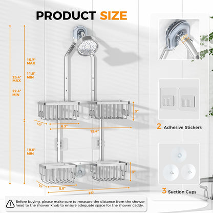 Adjustable Aluminum Shower Caddy Hanging for Handheld Showerhead, Silver