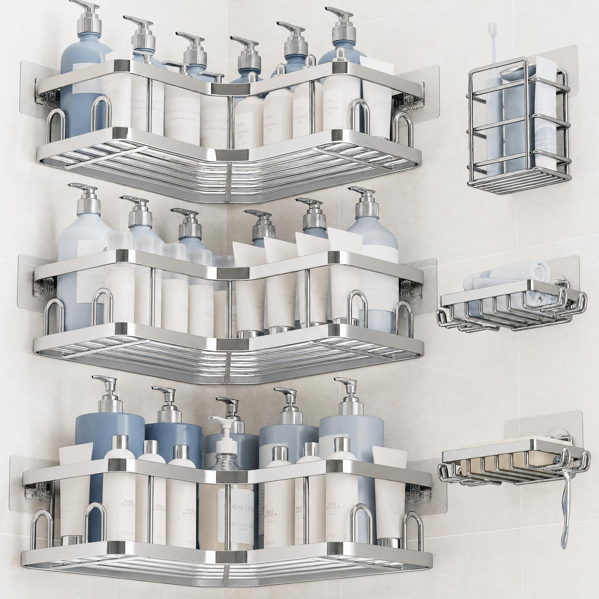 Veken Corner Shower Caddy 3-Pack, Advanced Rustproof Design&Stable Storage