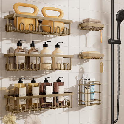Veken Shower Caddy 6-Pack with Hooks, Bathroom Organizers & Storage, Black
