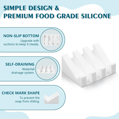 Self Draining Soap Dish Holder,Silicone Soap Dish,for Bathroom,Kitchen, Sponges，Can Extend Soap Life，Keep Soap Bars Dry and Easy Cleaning (White,1-Pack)