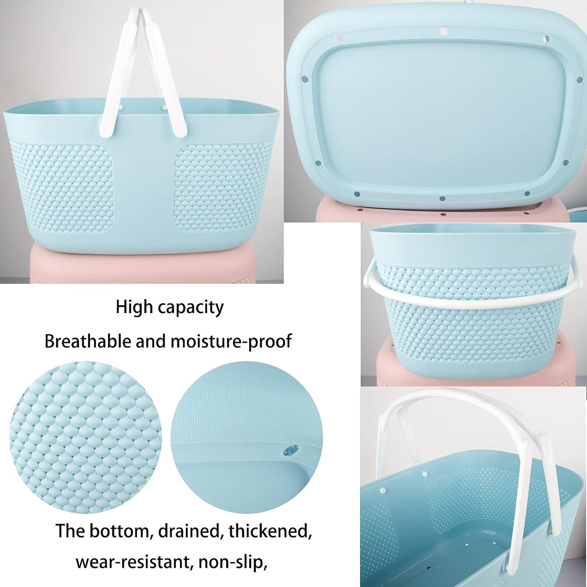 rejomiik Portable Plastic Shower Caddy Basket Organizer with Handles, Blue