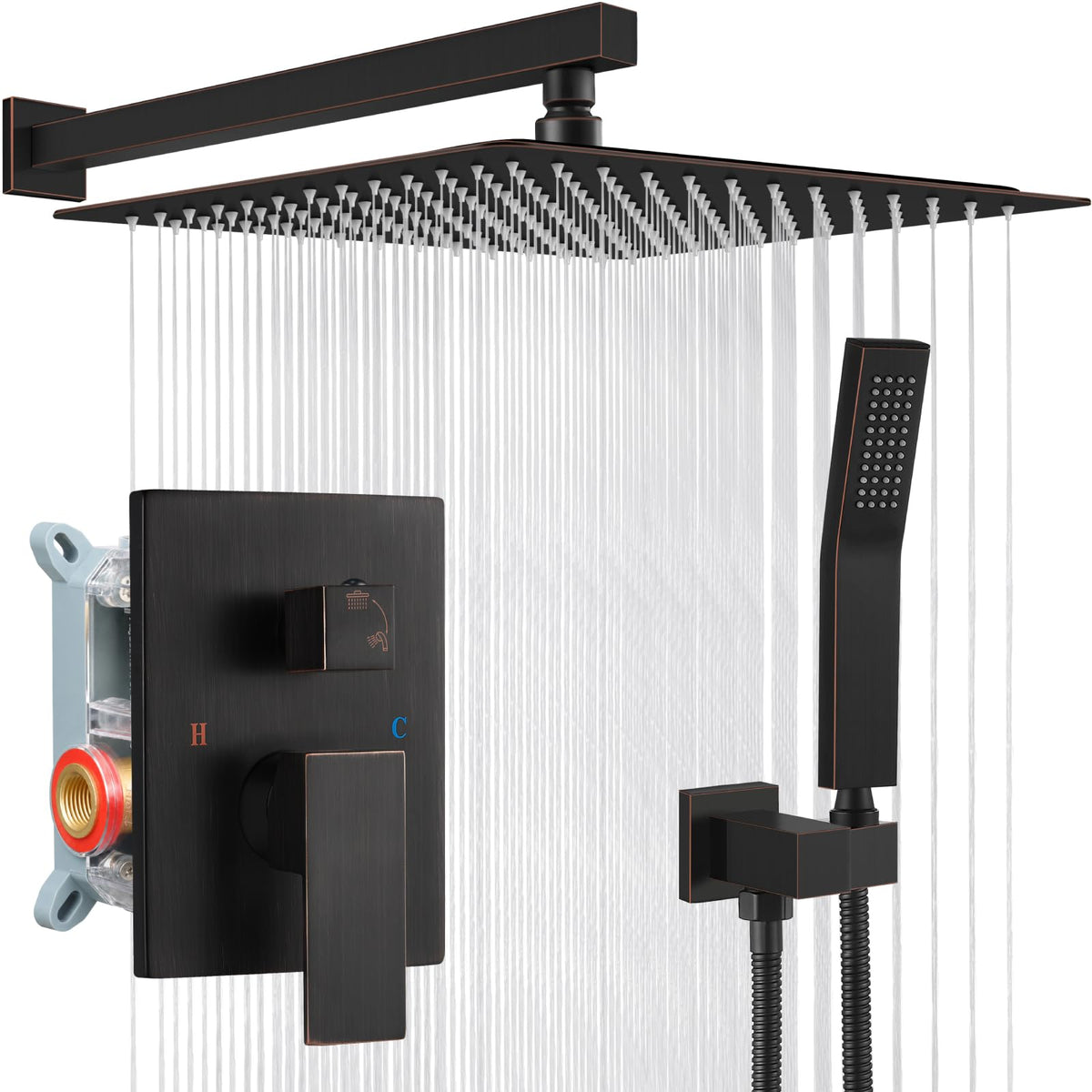gotonovo Shower Faucet Set with Handheld Spray Matte Black,10'' Head