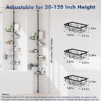 Shower Caddy Organizer Tension Pole, Corner Shower Shelves Bathroom Storage