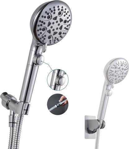 GwernKB Handheld Shower Head with On Off Switch 8-Mode High Pressure Showerhead with 79 Inches Extra-long Stainless Steel Hose and Bracket PLUS Extra Low-Reach Adhesive Wall Mount for Kids,Silver…