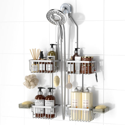 Adjustable Aluminum Shower Caddy Hanging for Handheld Showerhead, Silver