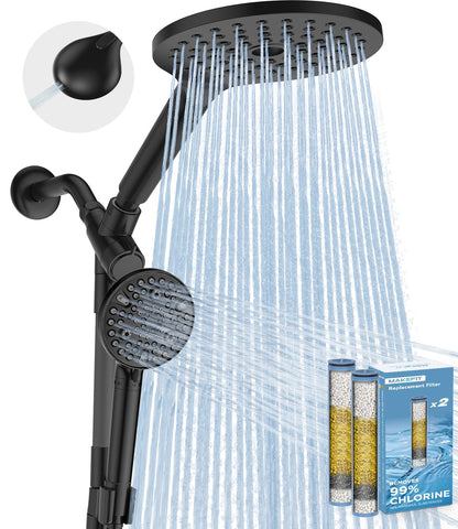 MakeFit Dual Handheld Shower Head Combo, 2-in-1 Rain Shower Heads System 8 Inch Rainfall Shower Head and 10 Modes High Pressure Hand Held Showerhead with Built-in Power Wash