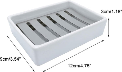 Ceramic Soap Dish Stainless Steel Soap Holder for Bathroom and Shower