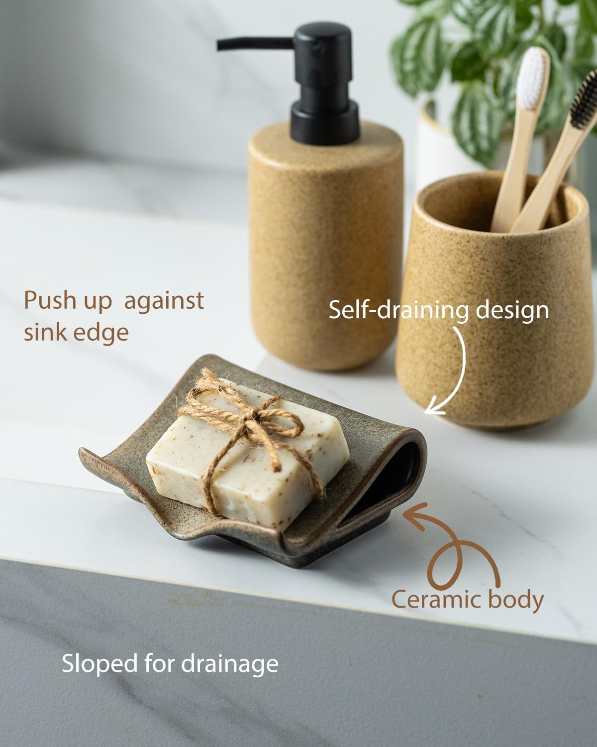 Zoeeker Self-Draining Soap Dish, Ceramic Bar Soap Holder with Drainage
