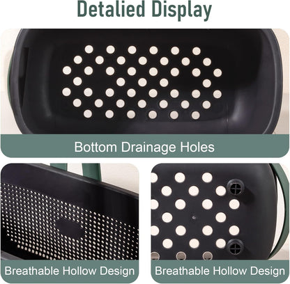 Portable Shower Caddy Basket with Handle Plastic Storage Basket Black Green