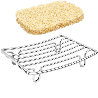 Soap Dish, Stainless Steel Bar Soap Holder for Shower, Self Draining Stand Soap Saver for Bathroom, Kicthen Sink and Countertop, Chrome 1-Pack
