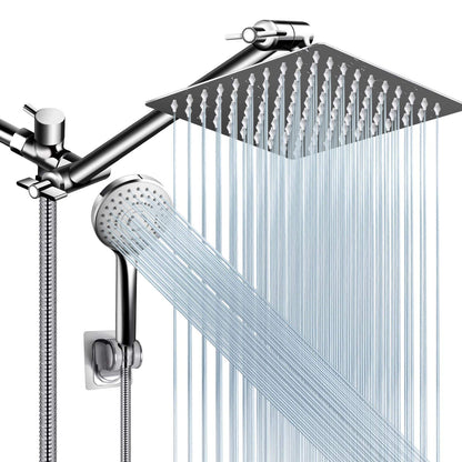 Shower Head Combo,10" High Pressure with 11" Extension Arm 5 Spray Handheld