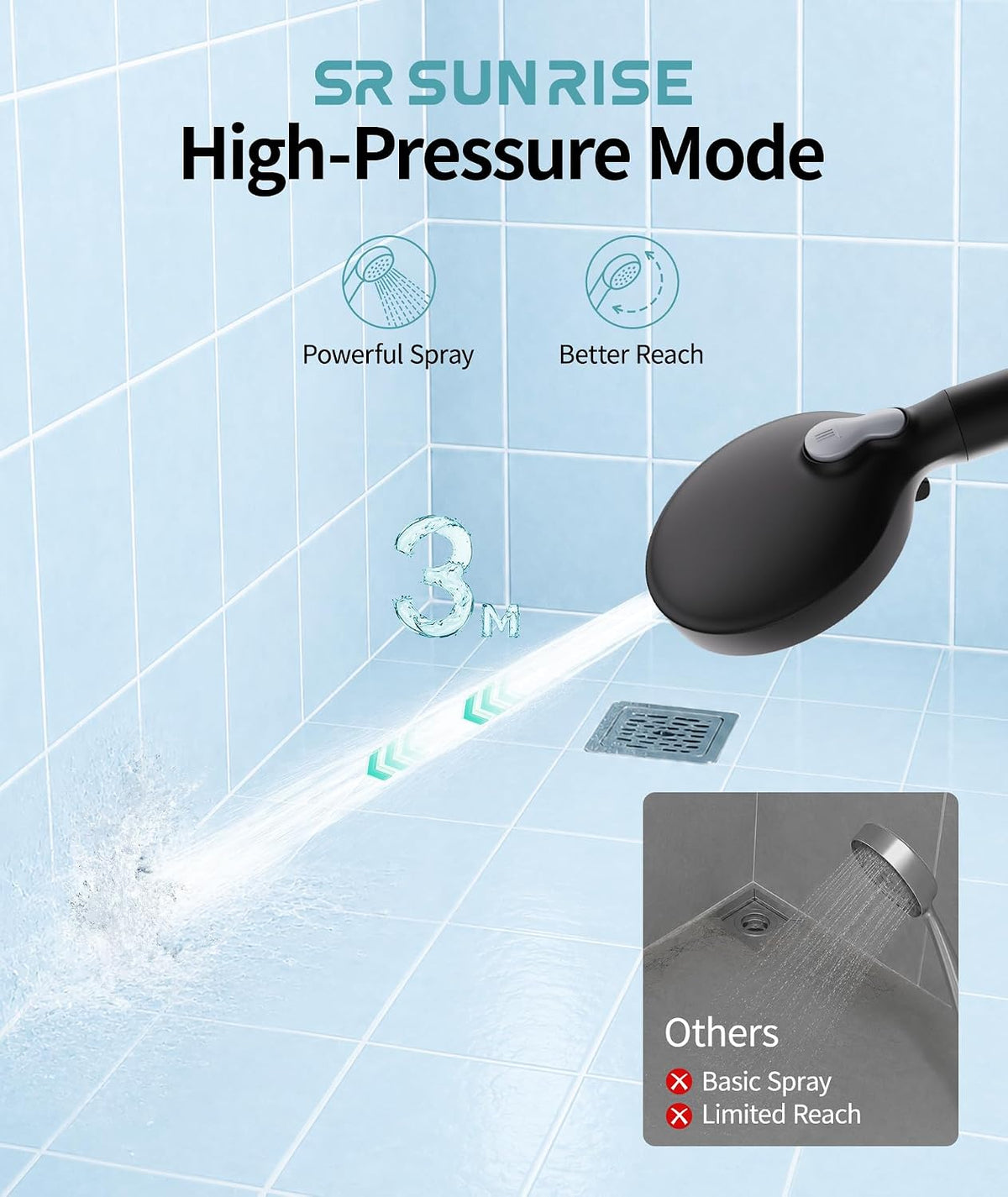SR SUN RISE Filtered Shower Head with Handheld High Pressure 9 Spray Mode Showerhead Detachable Shower Head Water Softener Filters Beads for Hard Water Remove Chlorine 1 Filter Black