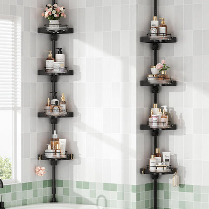 shuang qing 360° Rotating Corner Shower Caddy Tension Pole Organizer, White