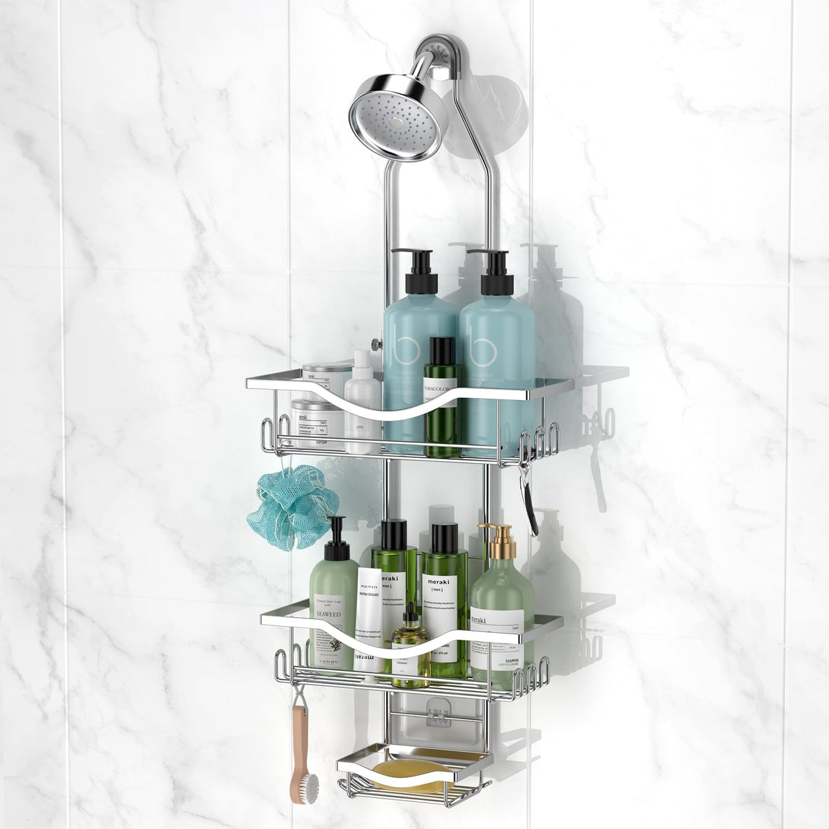 REINHARDT Adjustable Shower Caddy Hanging for Handheld Showerheads, Black
