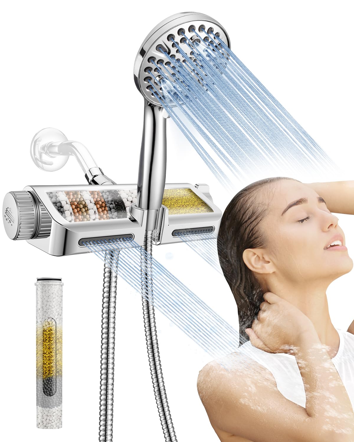 MakeFit Filtered Shower Head with Handheld Combo Matte Black - Dual 2-in-1 Spa System with Massage Shower and 10 Modes Hand Held Shower, High Pressure with Built in Power Wash Mode