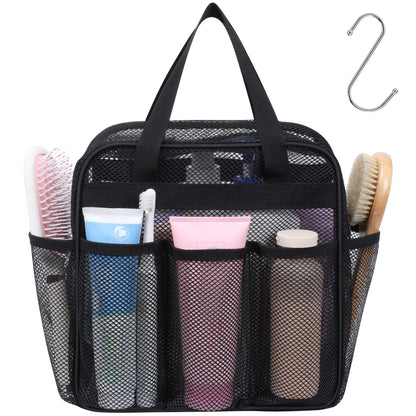 Mesh Shower Caddy Portable - 8 Pockets, S-Hook, Shower Bag for Dorm Camping