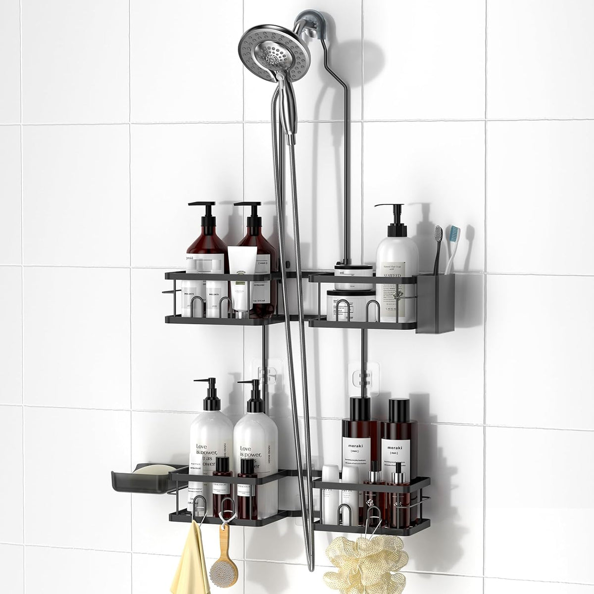 REINHARDT Adjustable Shower Caddy Hanging for Handheld Showerheads, Black