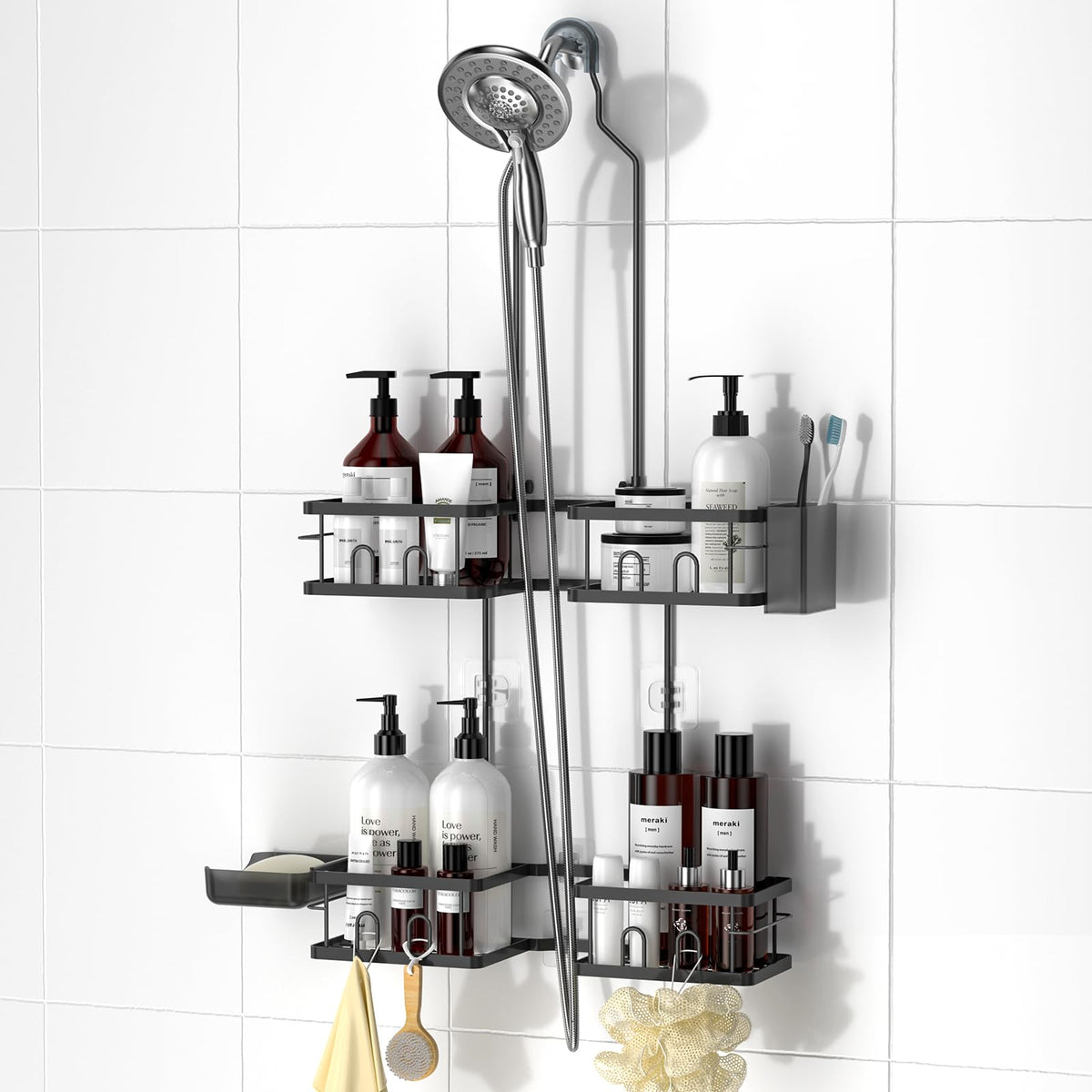 REINHARDT Adjustable Shower Caddy Hanging Rustproof Shower Organizer, Black