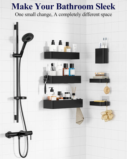 Kitsure Large Shower Caddy - Adhesive 6-Pack Bathroom Shelves, Black