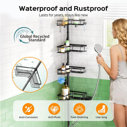 HAMITOR Shower Caddy Tension Pole: Corner Bathroom Organizer for Renters