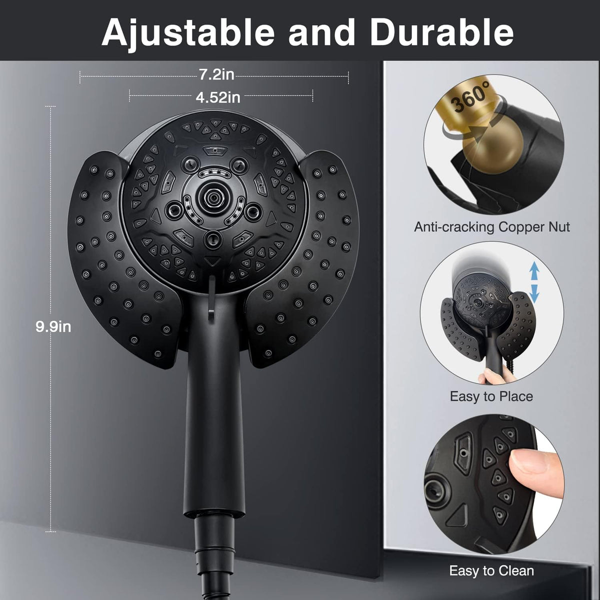 INAVAMZ 2 in 1 Shower Head with Handheld Combo High Pressure Black 2.5 GPM
