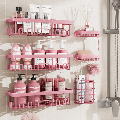 Veken Shower Caddy 6-Pack with Hooks, Bathroom Organizers & Storage, Black