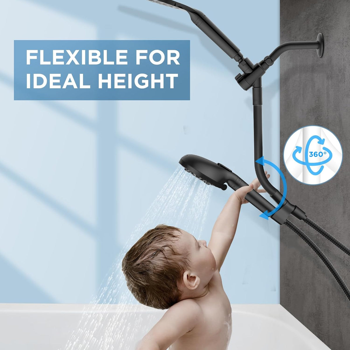 MakeFit Dual Handheld Shower Head Combo, 2-in-1 Rain Shower Heads System 8 Inch Rainfall Shower Head and 10 Modes High Pressure Hand Held Showerhead with Built-in Power Wash