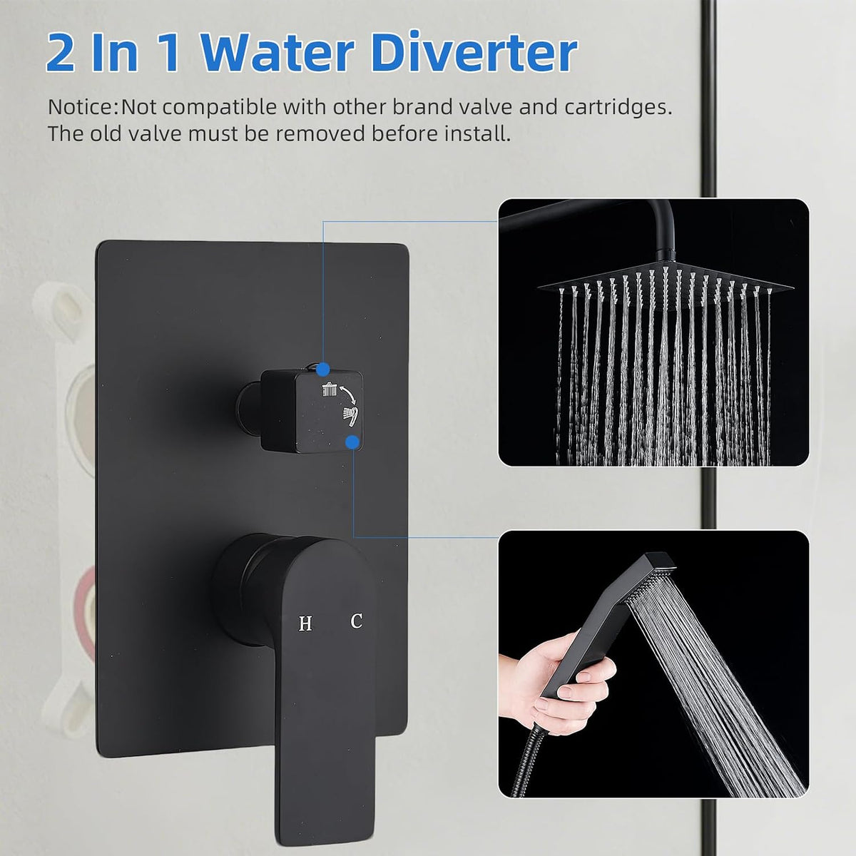 Shower Faucet Set With 8" Shower Head And Handheld Black