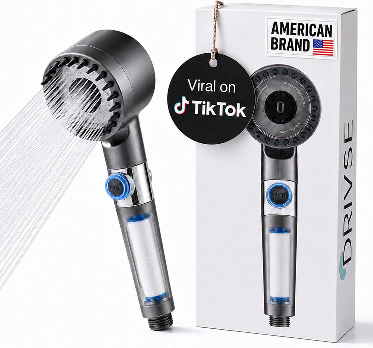 Drivse Filtered Shower Head for Hard Water | Ion Drops | 3 Spray Modes