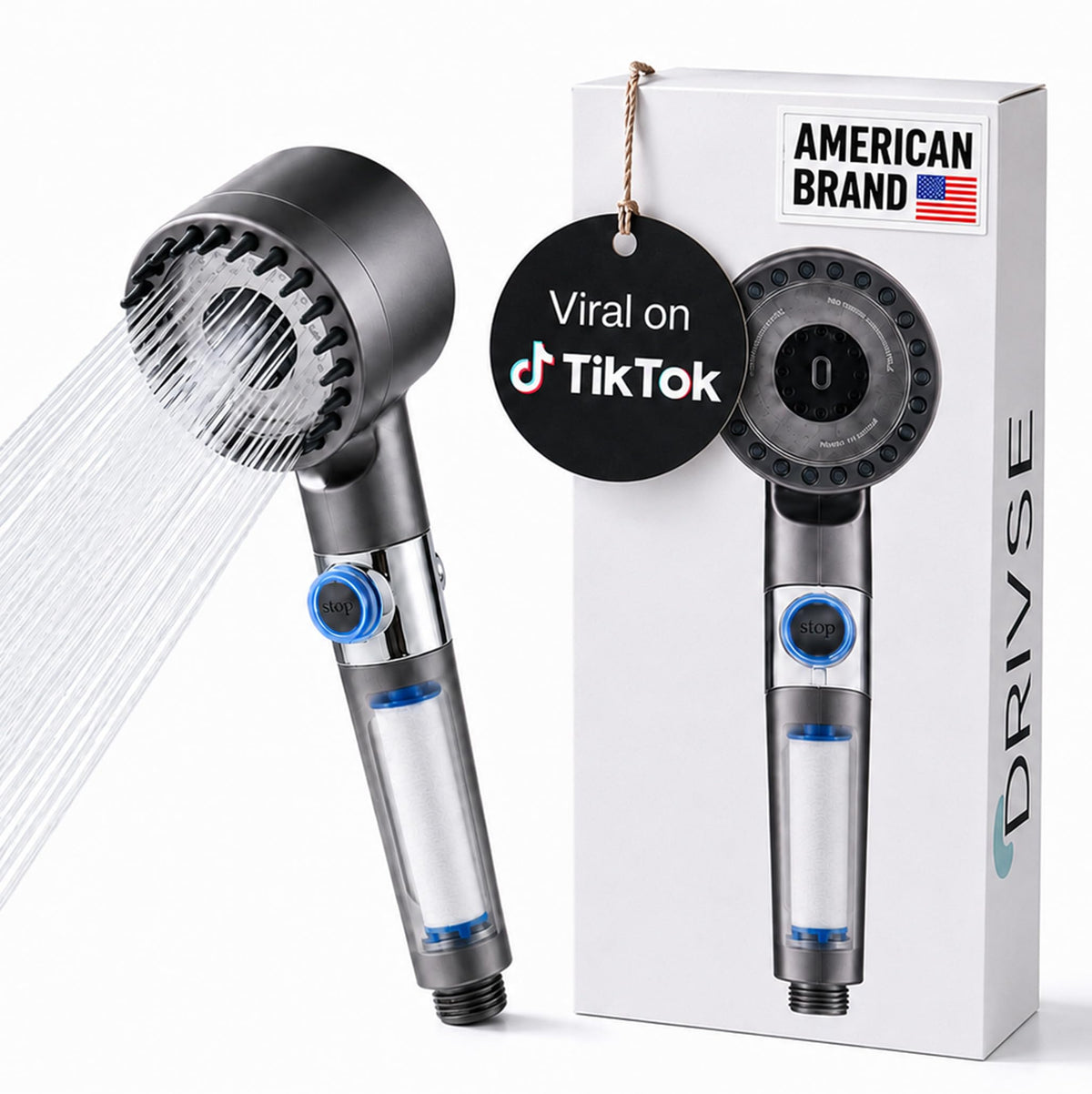 Drivse Filtered Shower Head for Hard Water | Ion Drops | 3 Spray Modes