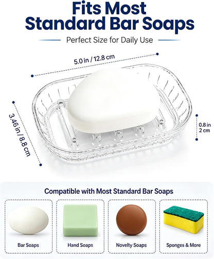 OTHIX 3 Pack Clear Plastic Soap Dish for Bar Soap, Bar Soap Holder Tray with Raised Ridges for Shower | Bathroom | Kitchen Sink |Dry Fast| Easy to Clean (Clear)