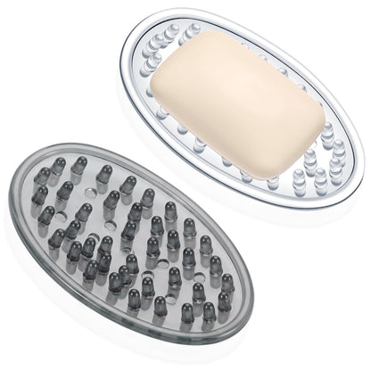 2 Pcs Soap Dish with Holes for Kitchen Bathroom, Clear