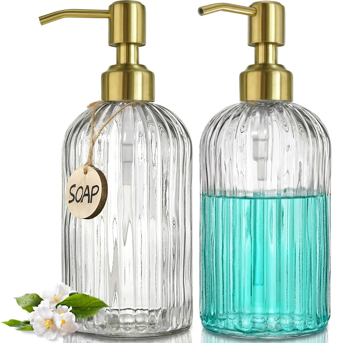 JASAI 18Oz Simple Glass Soap Dispenser with Black Rust Proof Pump.