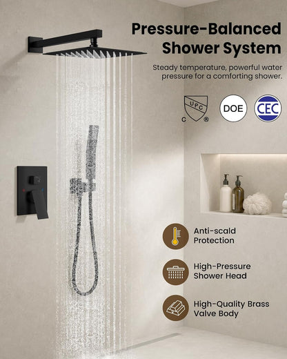 gotonovo Shower Faucet Set with Handheld Spray Matte Black,10'' Head
