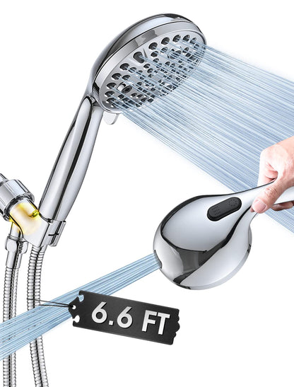 High Pressure 10 Setting Handheld Shower Head, 5" Detachable Showerhead Spray Built-in Power Wash to Clean Tub, Tile & Pets, 79" Extra Long Stainless Steel Hose, Adjustable Bracket - Gold