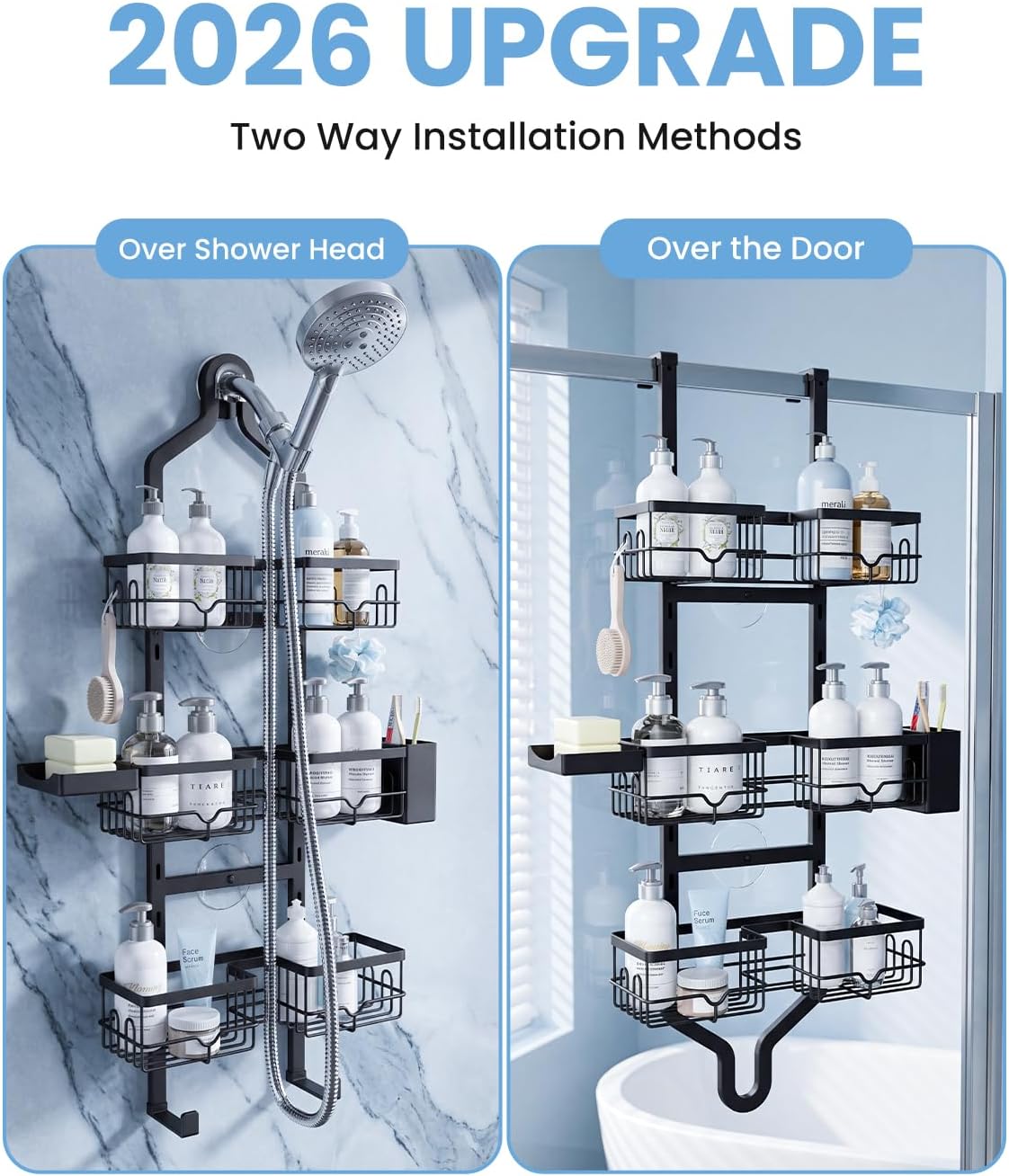 Shower Caddy Hanging, 3-Tier Hanging Shower Caddy Over Showerhead & Door