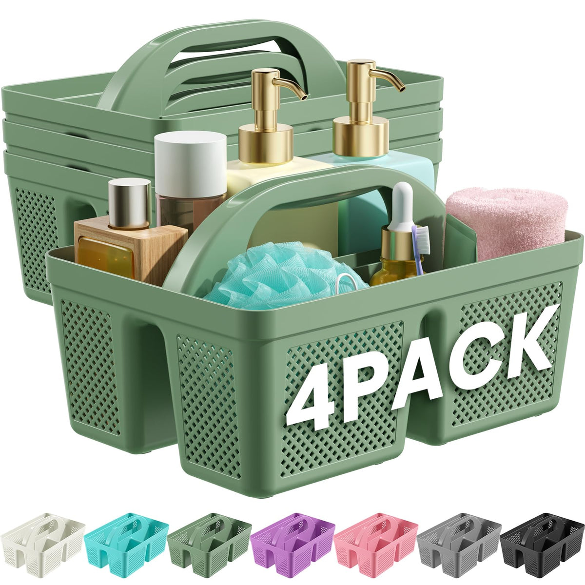 Portable Shower Caddy with Handle - 4 PCS, BPA-free, White