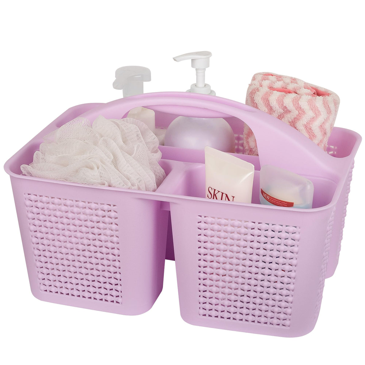 Plastic Portable Shower Caddy Basket with Handle, 3 Compartments, Grey