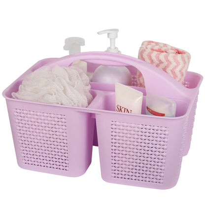 Plastic Portable Shower Caddy Basket with Handle, 3 Compartments, Grey