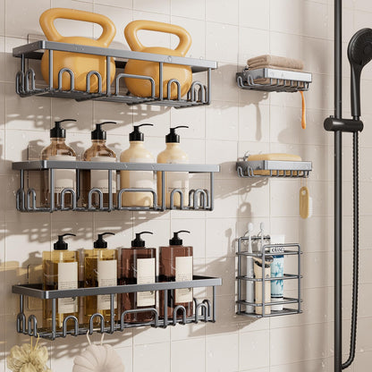 Veken Shower Caddy 6-Pack with Hooks, Bathroom Organizers & Storage, Black