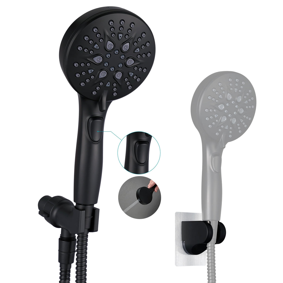 GwernKB Handheld Shower Head with ON OFF Switch & 79in Stainless Steel Hose