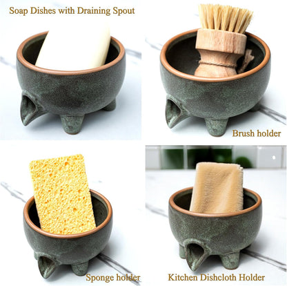 Soap Dish with Drainage, Ceramic Self Draining bar Soap Holder