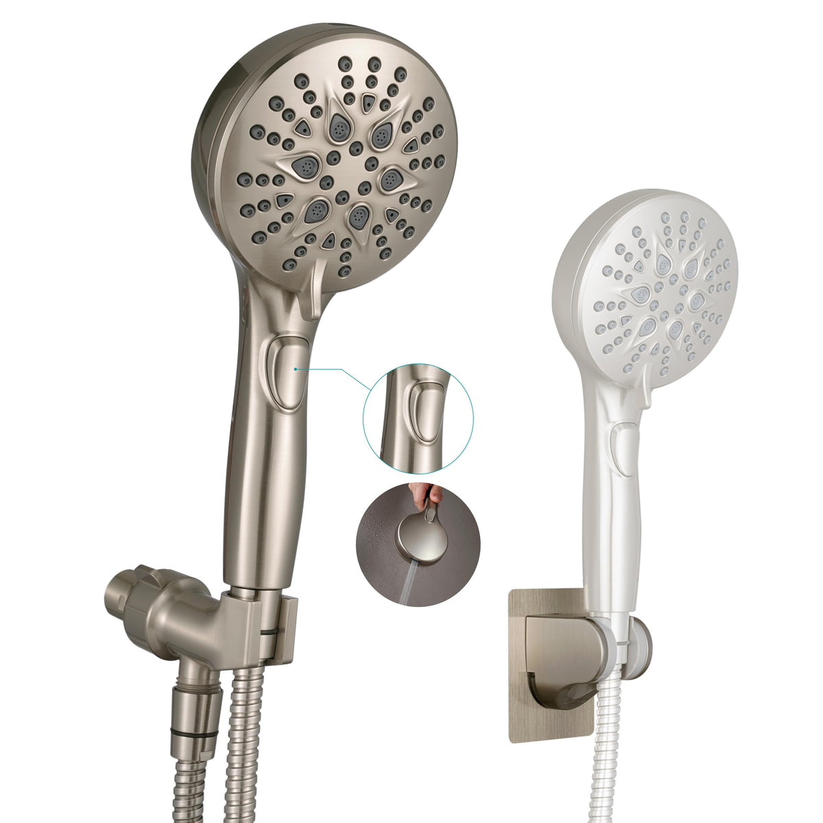 GwernKB Handheld Shower Head with ON OFF Switch & 79in Stainless Steel Hose